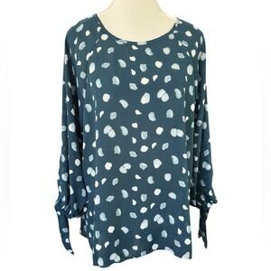 Paper Moon Women’s Polka Dot Blouse · Size XL · Teal with White Print